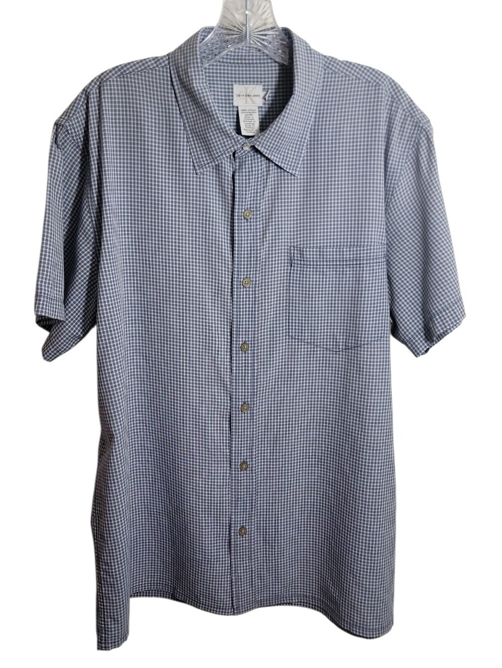 Calvin Klein Jeans gingham plaid button down shirt men's large short sleeve